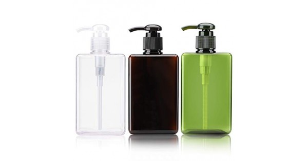 Hand Pump Containers for Shampoo, Suream 3 Pack 22oz/650ml Clear Brown  Green Plastic Empty Refillable