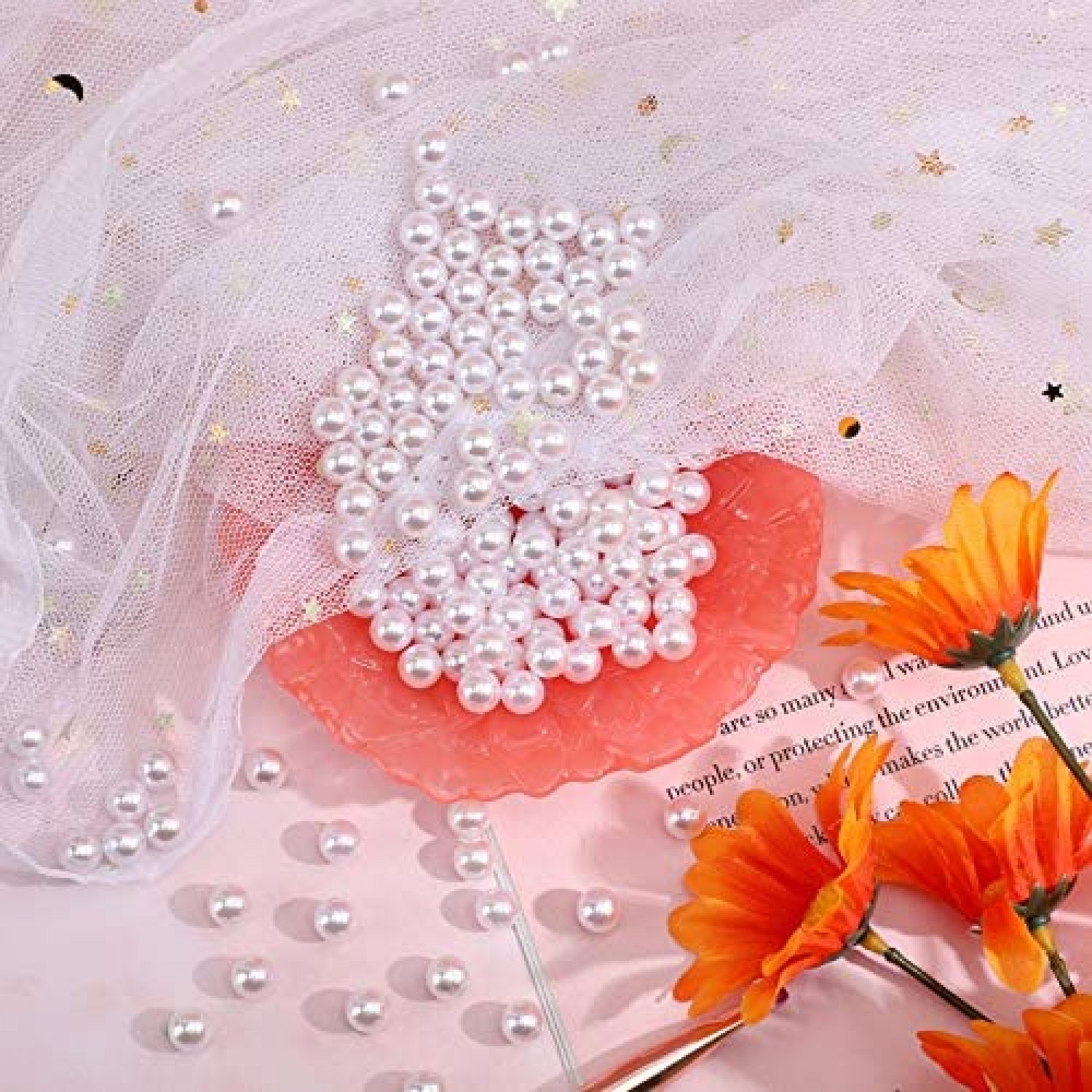 SUREAM White 1300Pcs Vase Fillers Pearls, 8mm/0.31in Faux Plastic Pearls  for Crafts No Hole